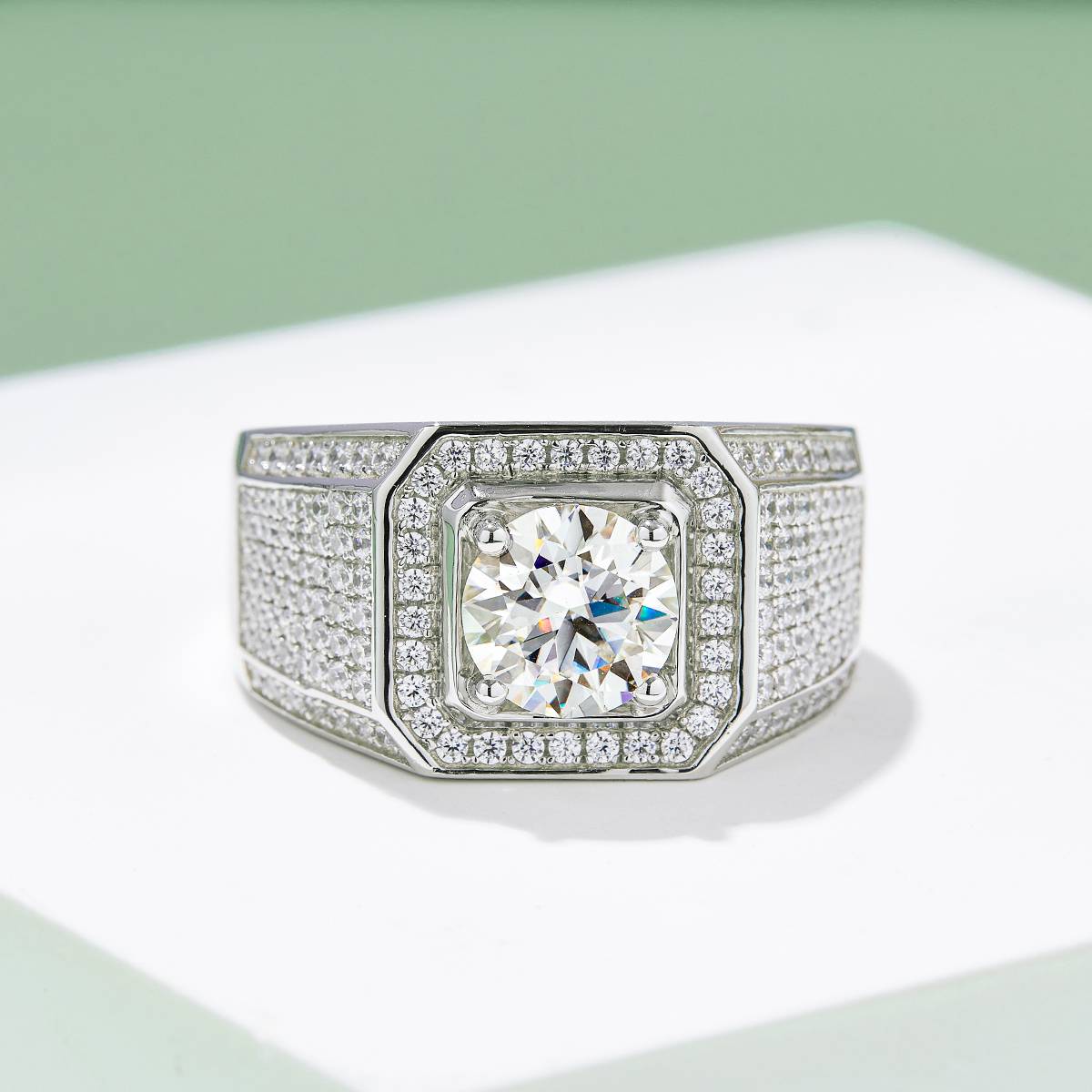 Dai Jun S925 Silver Plated Platinum Moissanite Diamond Men's Ring 2 Carat D-Class